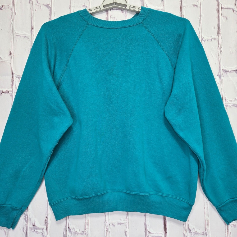 Vintage 90s Tultex Crewneck Sweatshirt Teal Raglan Blank Pullover Fleece Mens L